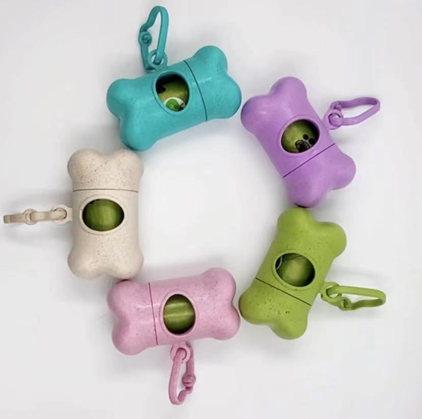 Tragbarer Kotbeutelspender aus Weizenstroh – Knochenform